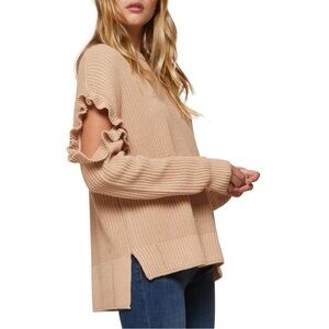 Miss Selfridge | NWOT Beige Knit Pullover Ruffle Sweater Frill Cutout Sleeves